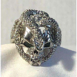 Sigal Silvertone Figural Skull & Snake Fang Men's Statement Bikers Ring Size 11